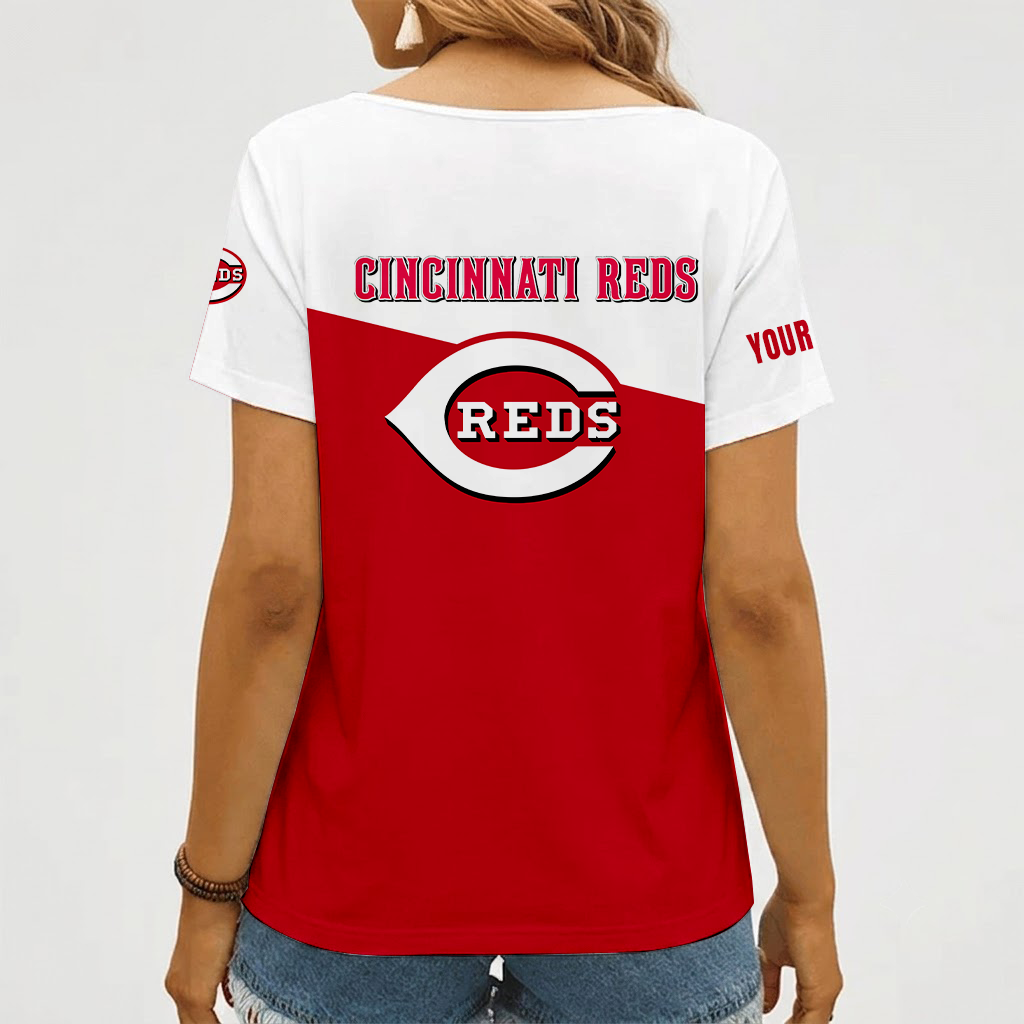 Limited Edition – Customized MLB Cincinnati Reds V-Neck Female Shirt - Image 2