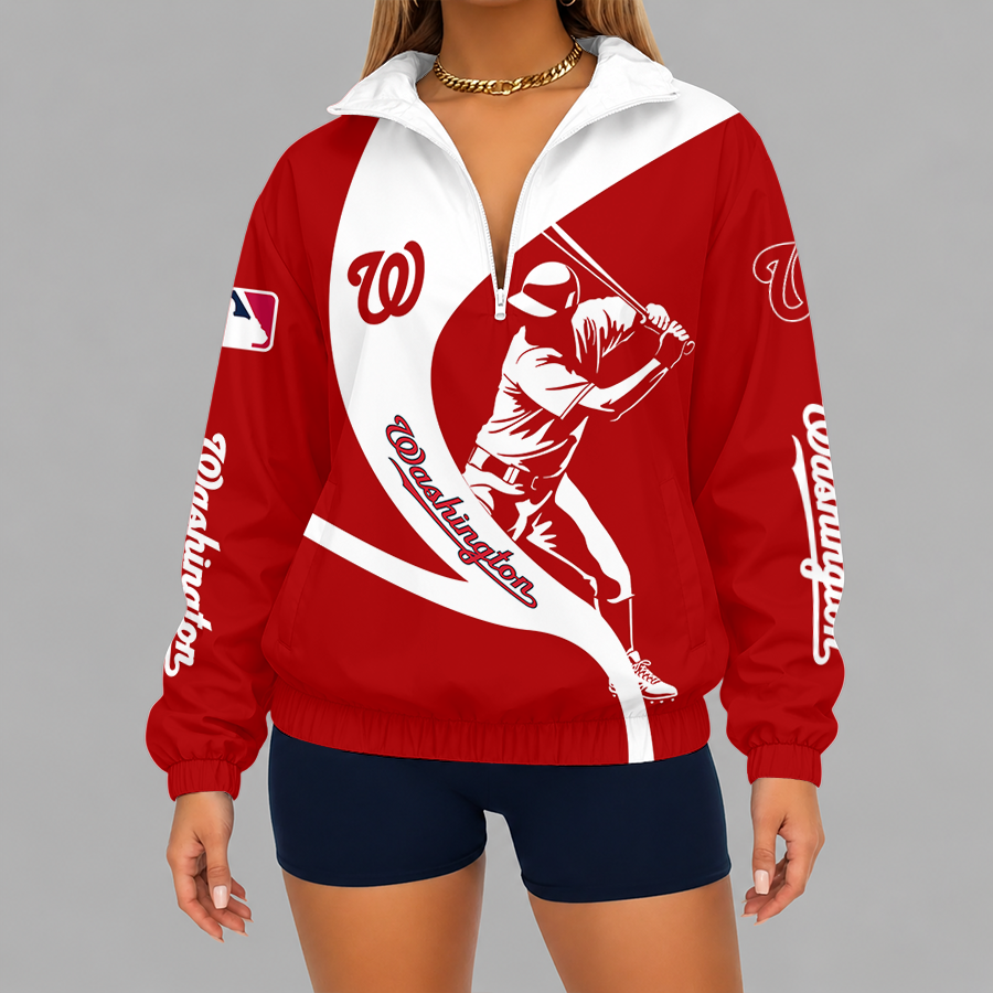 Limited Edition – Customized MLB Washington Nationals V-Neck Zipper Sweatshirt Jacket