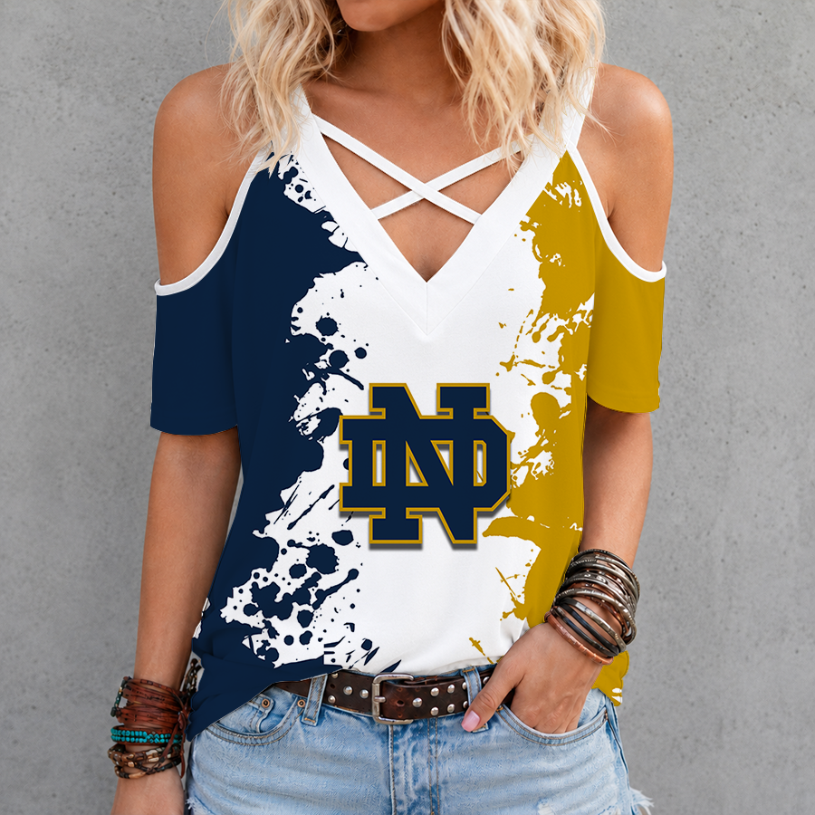 Limited Edition – Customized NCAA Notre Dame Fighting Irish Criss Cross V-Neck Top