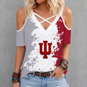Limited Edition – New Customized NCAA Indiana Hoosiers Criss Cross V-Neck Top