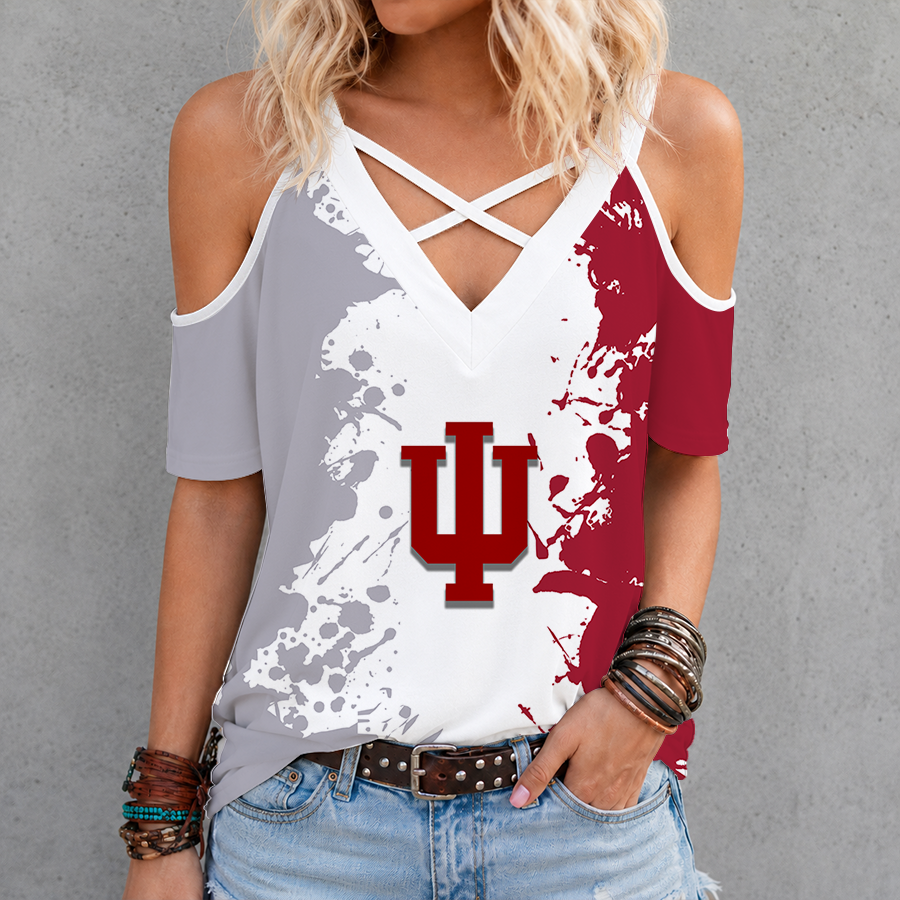 Limited Edition – New Customized NCAA Indiana Hoosiers Criss Cross V-Neck Top