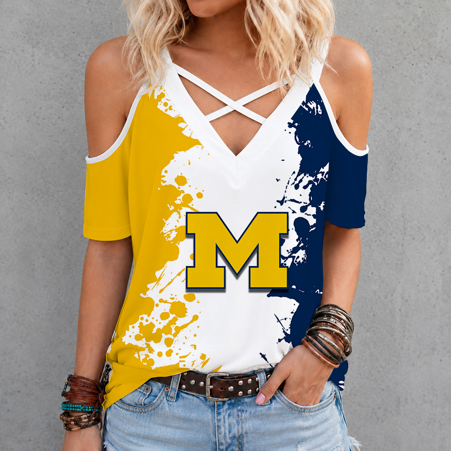 Limited Edition – Customized NCAA Michigan Wolverines Criss Cross V-Neck Top