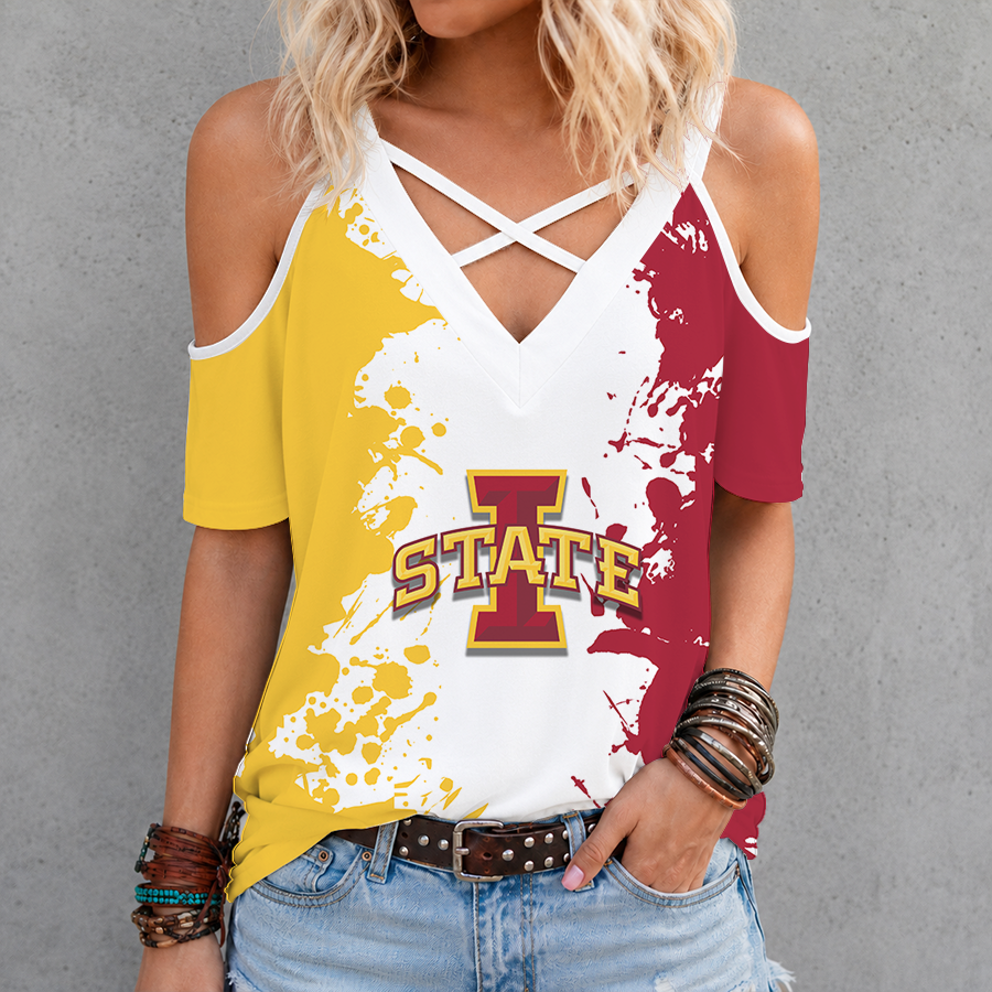 Limited Edition – New Customized NCAA Iowa State Cyclones Criss Cross V-Neck Top