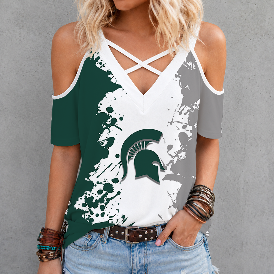 Limited Edition – New Customized NCAA Michigan State Spartans Criss Cross V-Neck Top