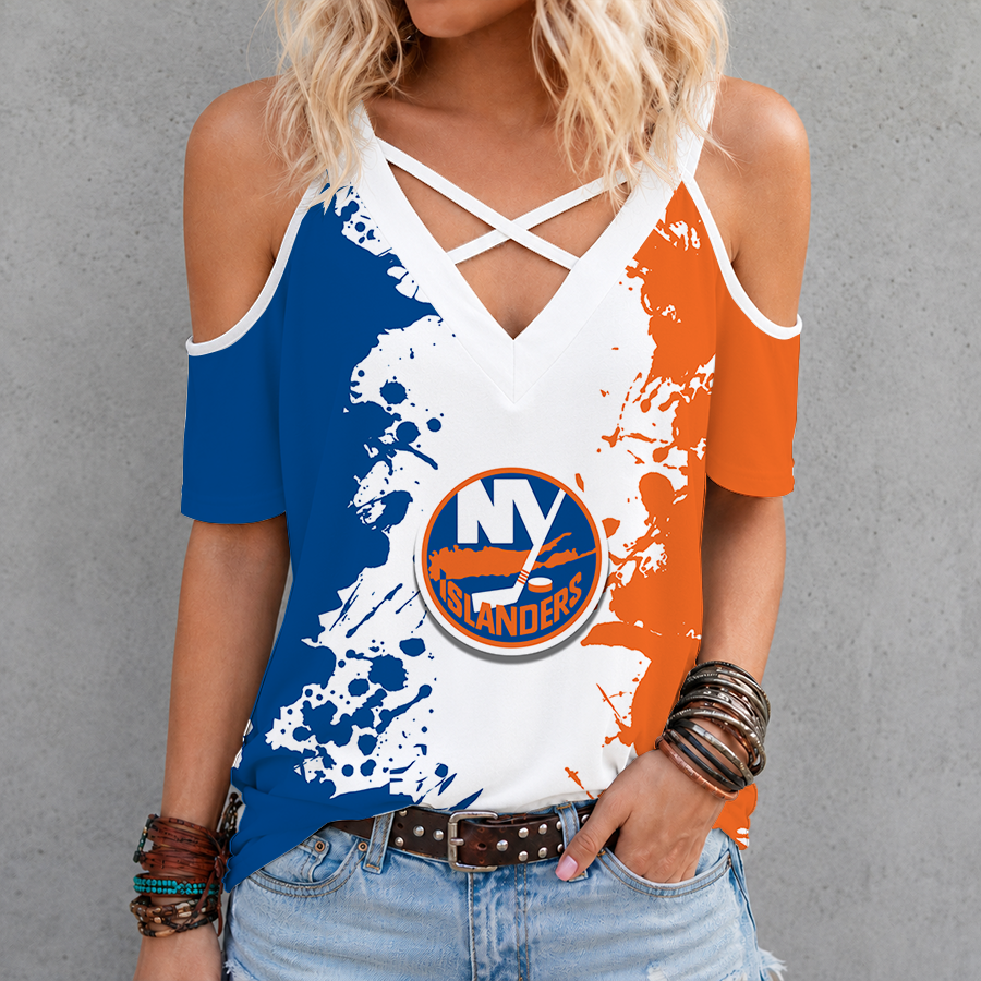 Limited Edition – Customized NHL New York Islanders Criss Cross V-Neck Top
