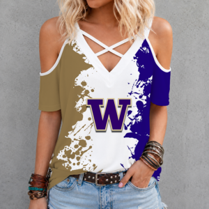 Limited Edition – Customized NCAA Washington Huskies Criss Cross V-Neck Top