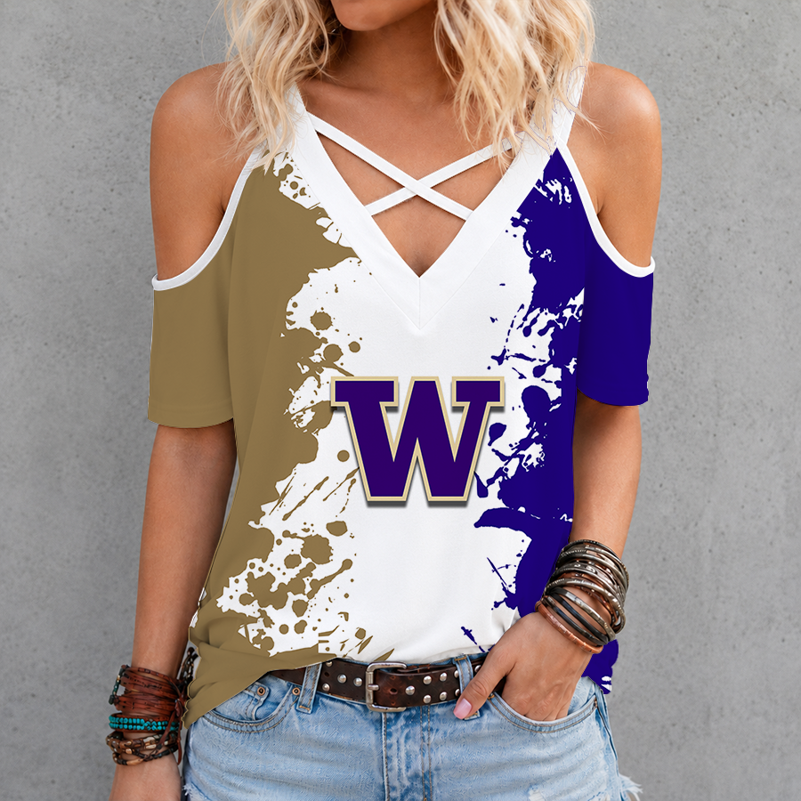 Limited Edition – Customized NCAA Washington Huskies Criss Cross V-Neck Top