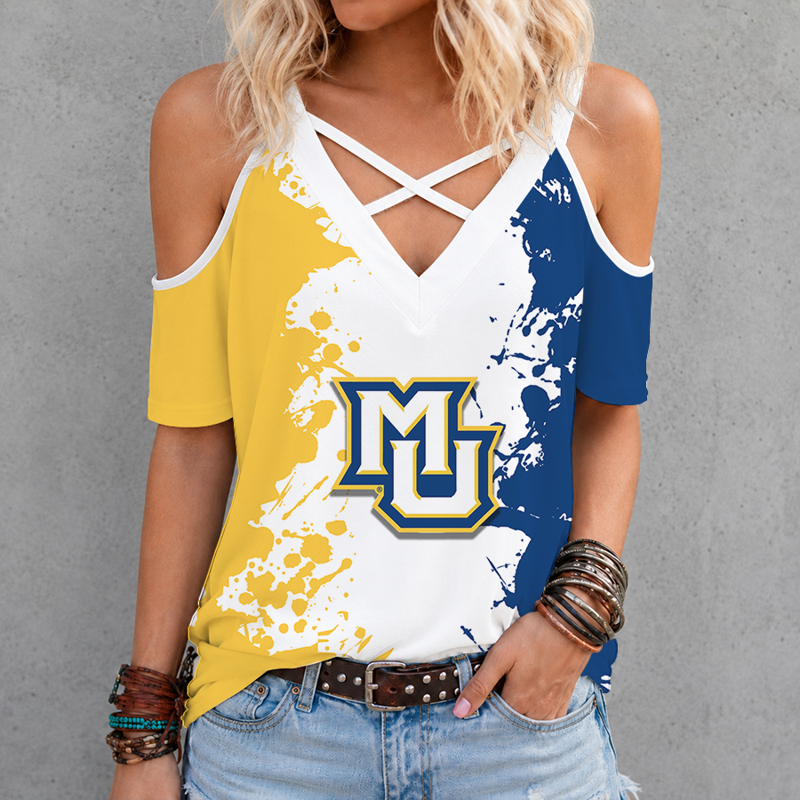 Limited Edition – New Customized NCAA Marquette Golden Eagles Criss Cross V-Neck Top