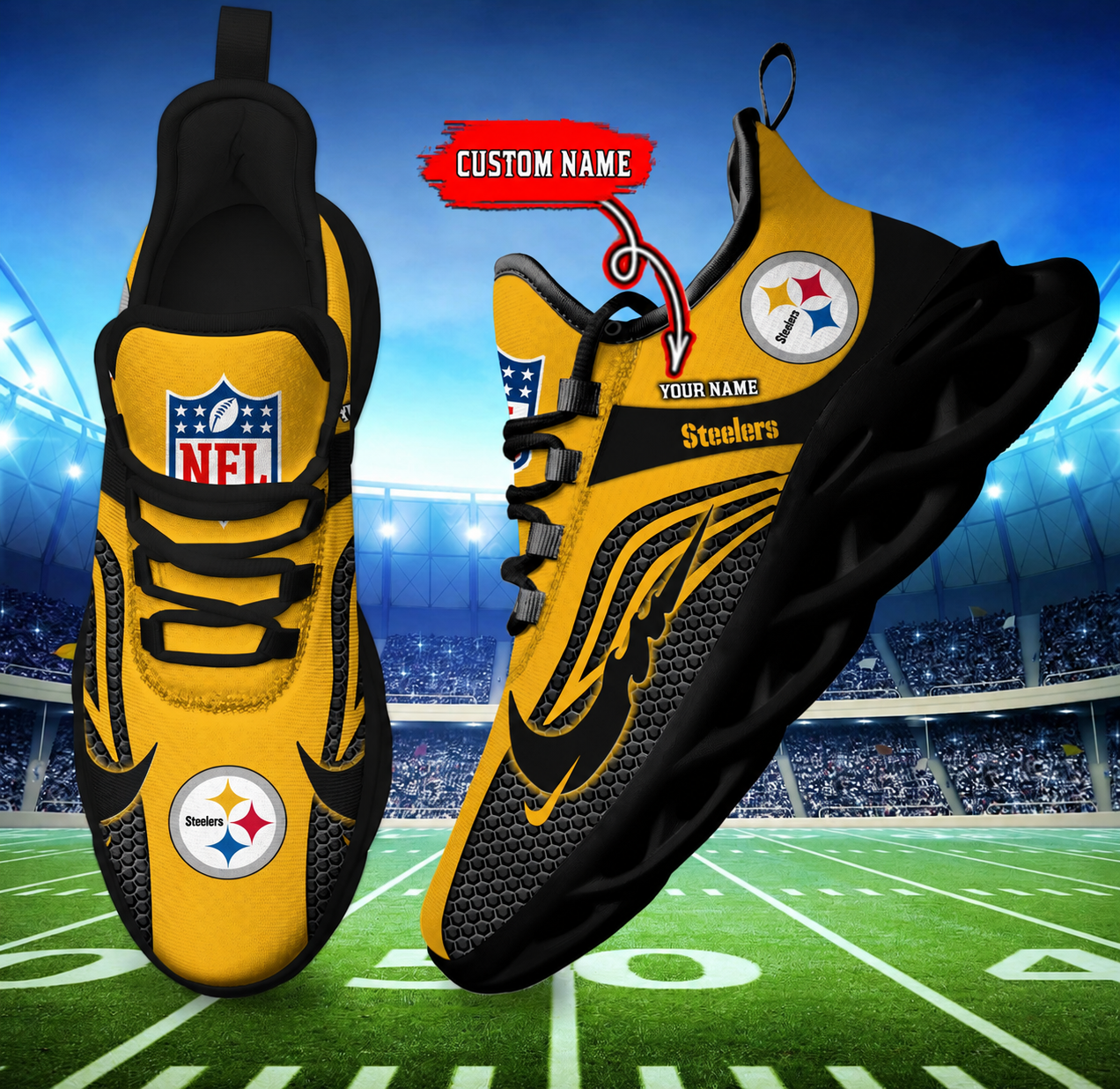 Limited Edition – Customized NFL Pittsburgh Steelers Unisex Max Soul Sneakers - Image 2