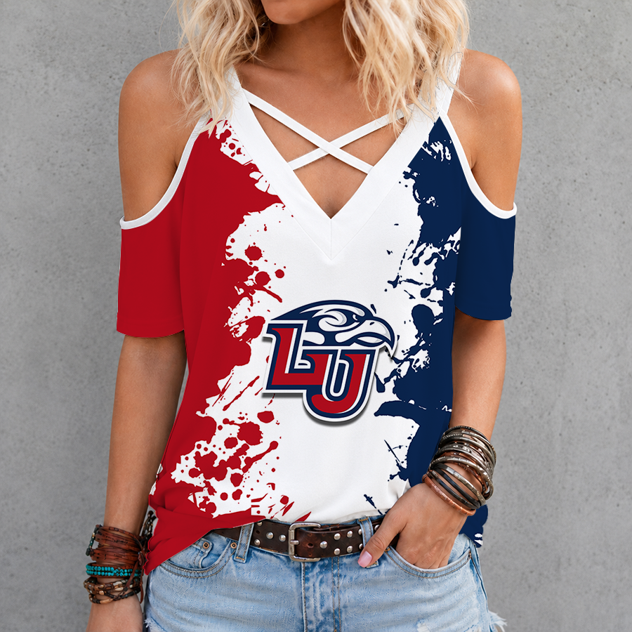 Limited Edition – Customized NCAA Liberty Flames Criss Cross V-Neck Top