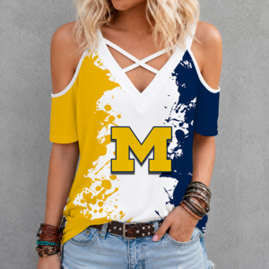 Limited Edition – Customized NCAA Michigan Wolverines Criss Cross V-Neck Top