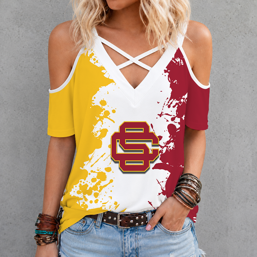 Limited Edition – Customized NCAA Usc Trojans Criss Cross V-Neck Top