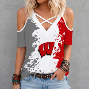 Limited Edition – Customized NCAA Wisconsin Badgers Criss Cross V-Neck Top