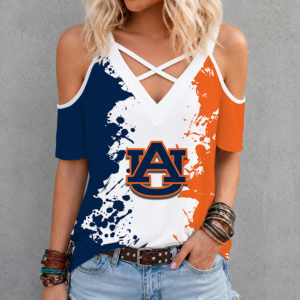 Limited Edition – Customized NCAA Auburn Tigers Criss Cross V-Neck Top