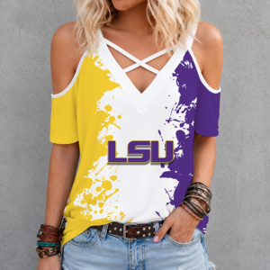 Limited Edition – New Customized NCAA Lsu Tigers Criss Cross V-Neck Top