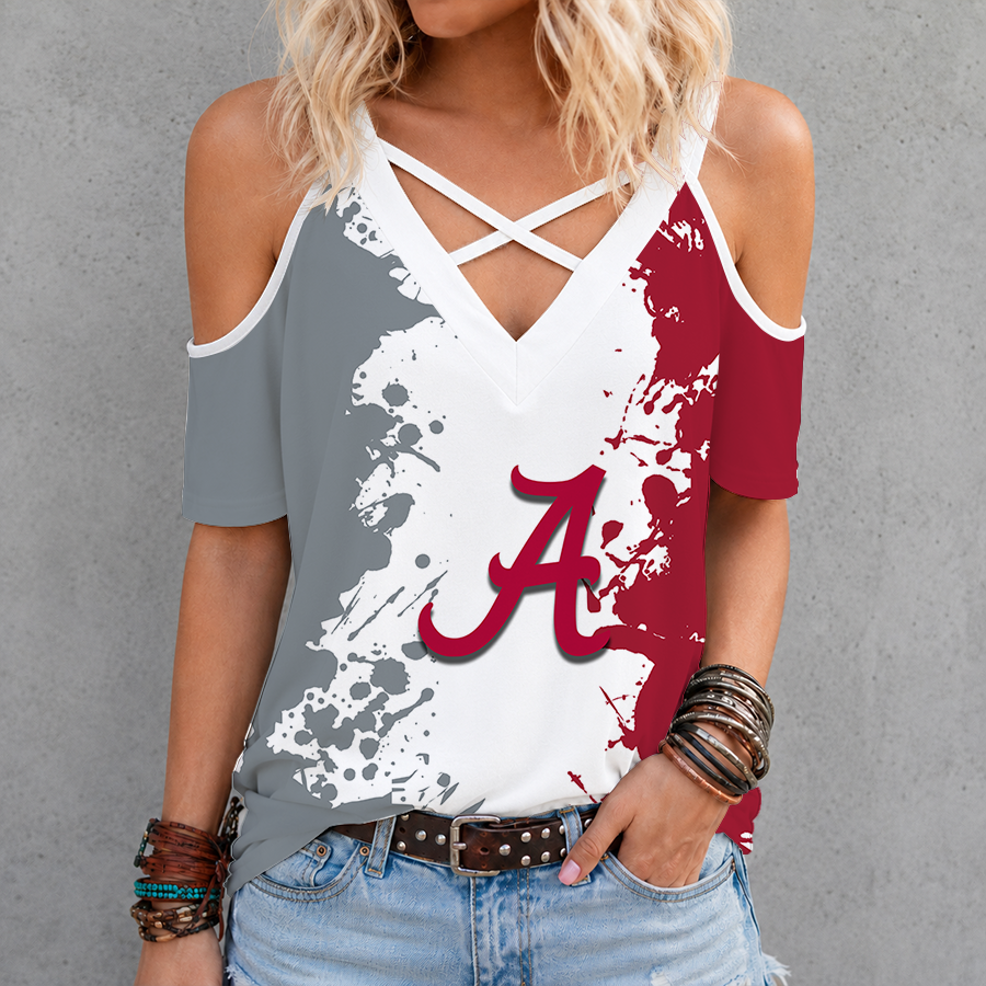 Limited Edition – Customized NCAA Alabama Crimson Tide Criss Cross V-Neck Top