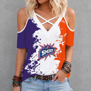 Limited Edition – Customized WNBA Detroit Shock Criss Cross V-Neck Top