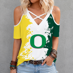 Limited Edition – Customized NCAA Oregon Ducks Criss Cross V-Neck Top