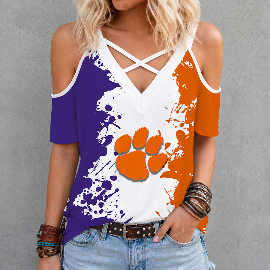 Limited Edition – Customized NCAA Clemson Tigers Criss Cross V-Neck Top