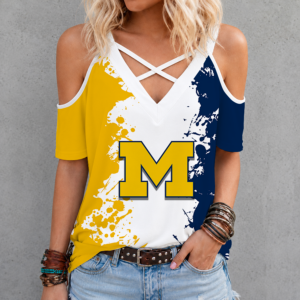 Limited Edition – New Customized NCAA Michigan Wolverines Criss Cross V-Neck Top