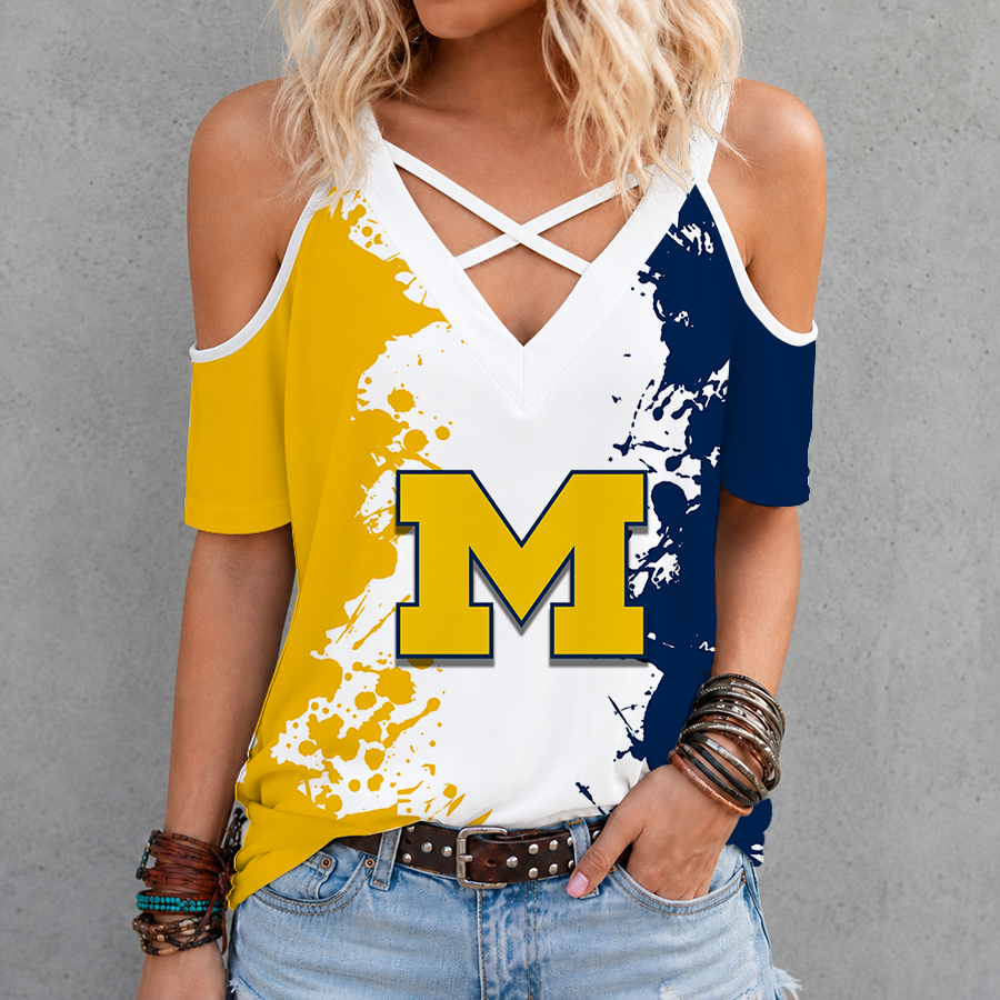 Limited Edition – New Customized NCAA Michigan Wolverines Criss Cross V-Neck Top