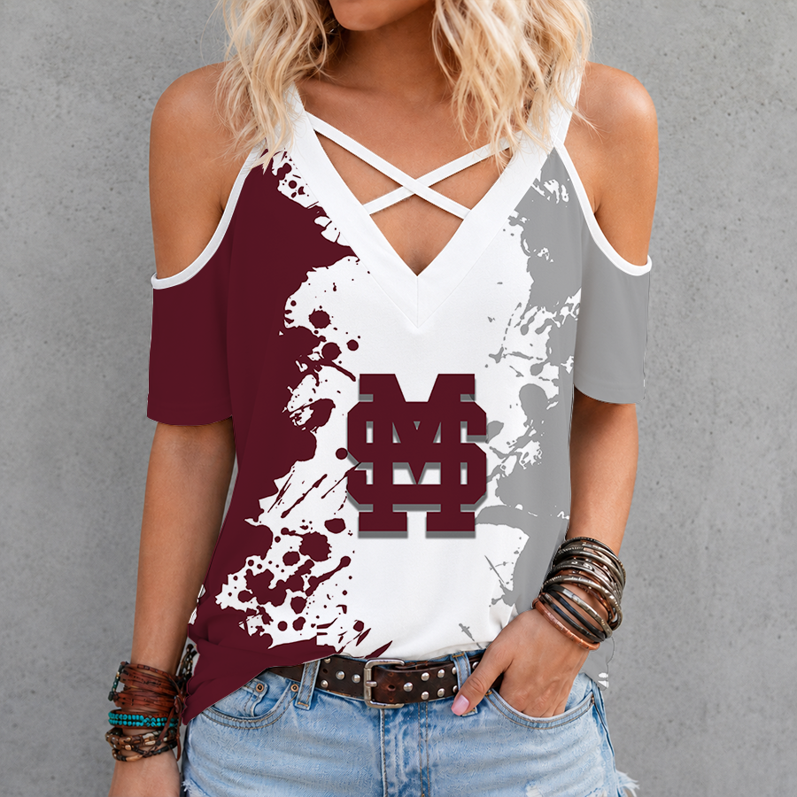 Limited Edition – Customized NCAA Mississippi State Bulldogs Criss Cross V-Neck Top