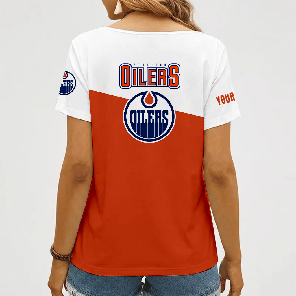 Limited Edition – Customized NHL Edmonton Oilers V-Neck Female Shirt - Image 2
