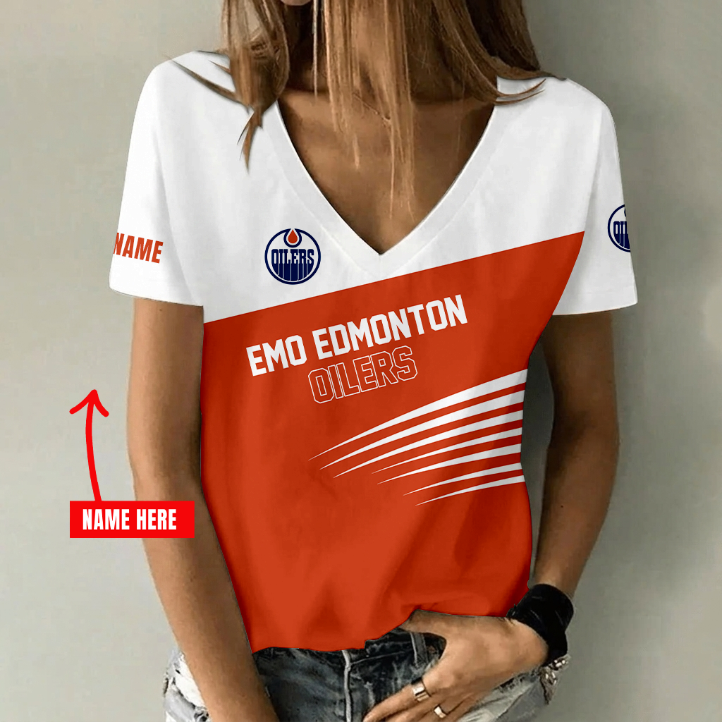Limited Edition – Customized NHL Edmonton Oilers V-Neck Female Shirt