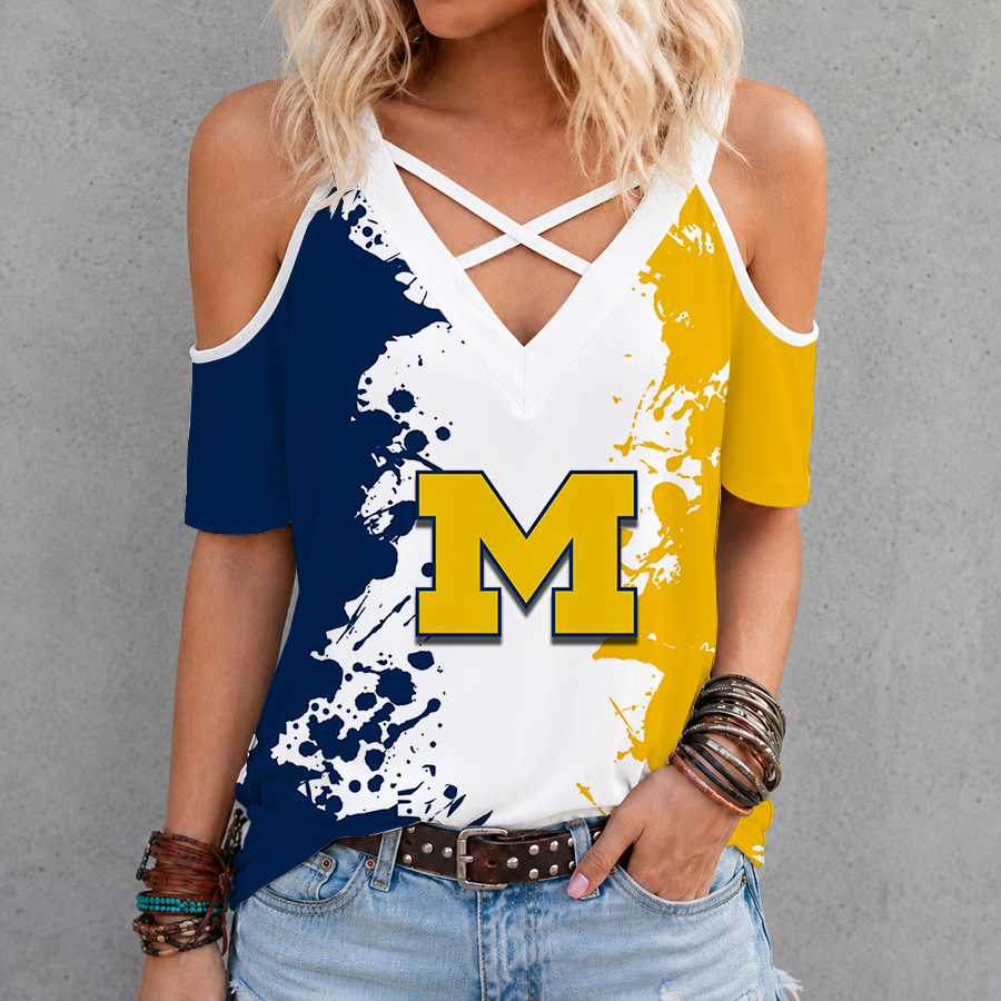 Limited Edition – Customized NCAA Michigan Wolverines Criss Cross V-Neck Top
