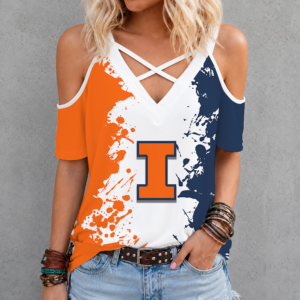 Limited Edition – New Customized NCAA Illinois Fighting Illini Criss Cross V-Neck Top
