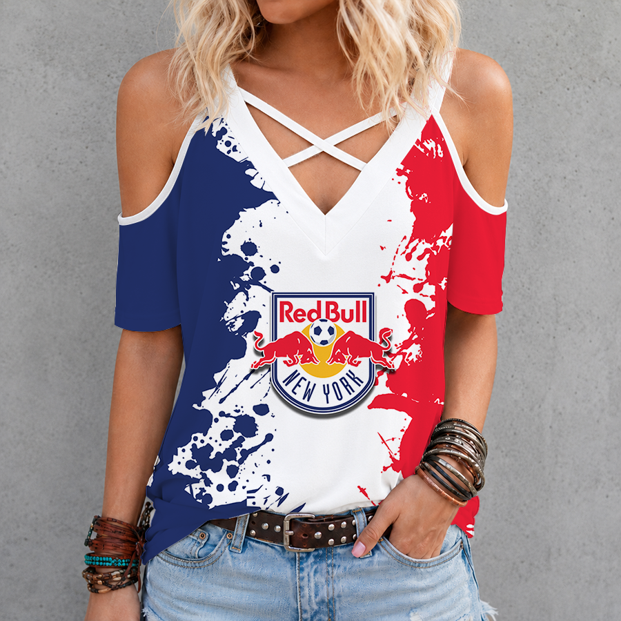 Limited Edition – Customized MLS New York Red Bulls Criss Cross V-Neck Top