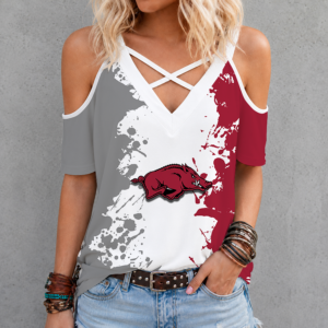 Limited Edition – Customized NCAA Arkansas Razorbacks Criss Cross V-Neck Top