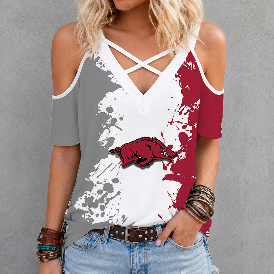 Limited Edition – Customized NCAA Arkansas Razorbacks Criss Cross V-Neck Top