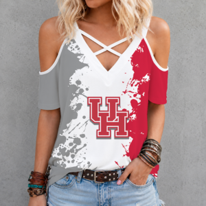 Limited Edition – New Customized NCAA Houston Cougars Criss Cross V-Neck Top