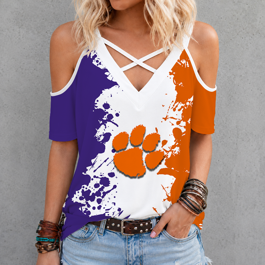 Limited Edition – Customized NCAA Clemson Tigers Criss Cross V-Neck Top