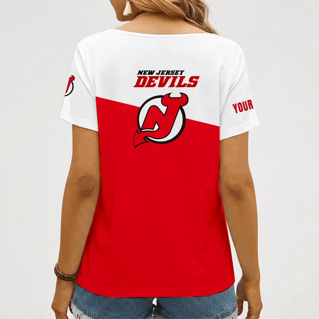 Limited Edition – Customized NHL New Jersey Devils V-Neck Female Shirt - Image 2