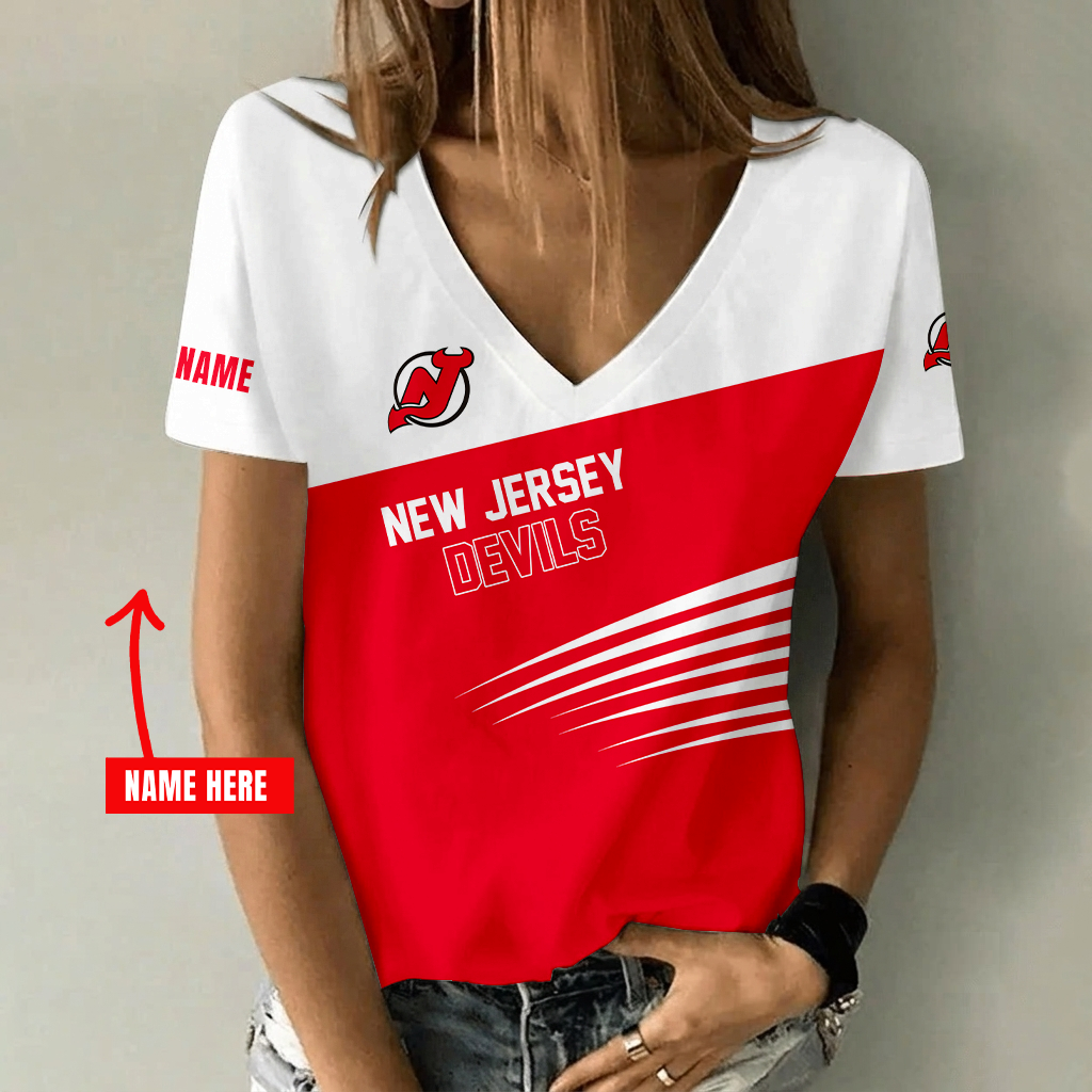 Limited Edition – Customized NHL New Jersey Devils V-Neck Female Shirt