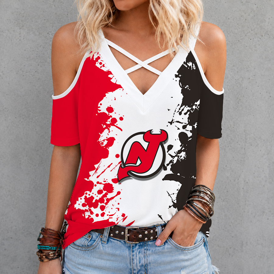 Limited Edition – Customized NHL New Jersey Devils Criss Cross V-Neck Top