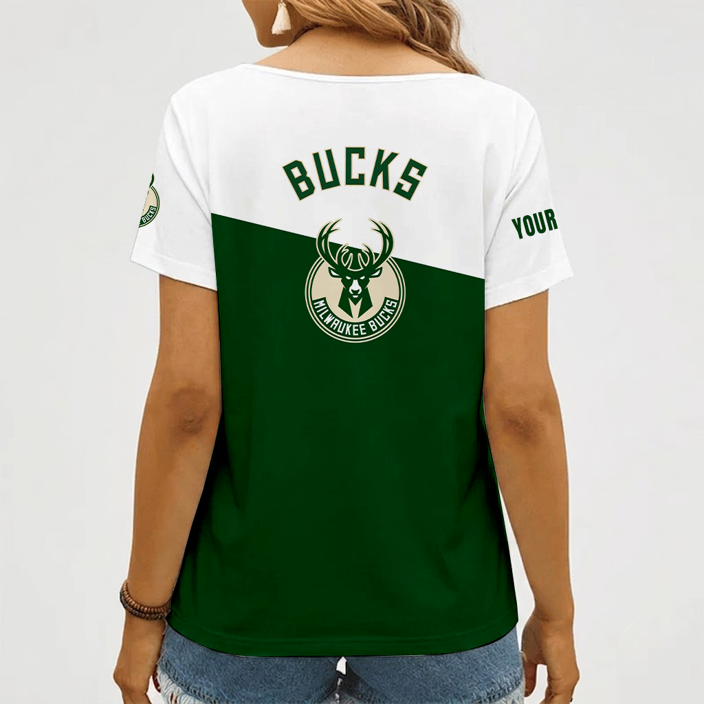 Limited Edition – Customized Nba Milwaukee Bucks V-Neck Female Shirt - Image 2