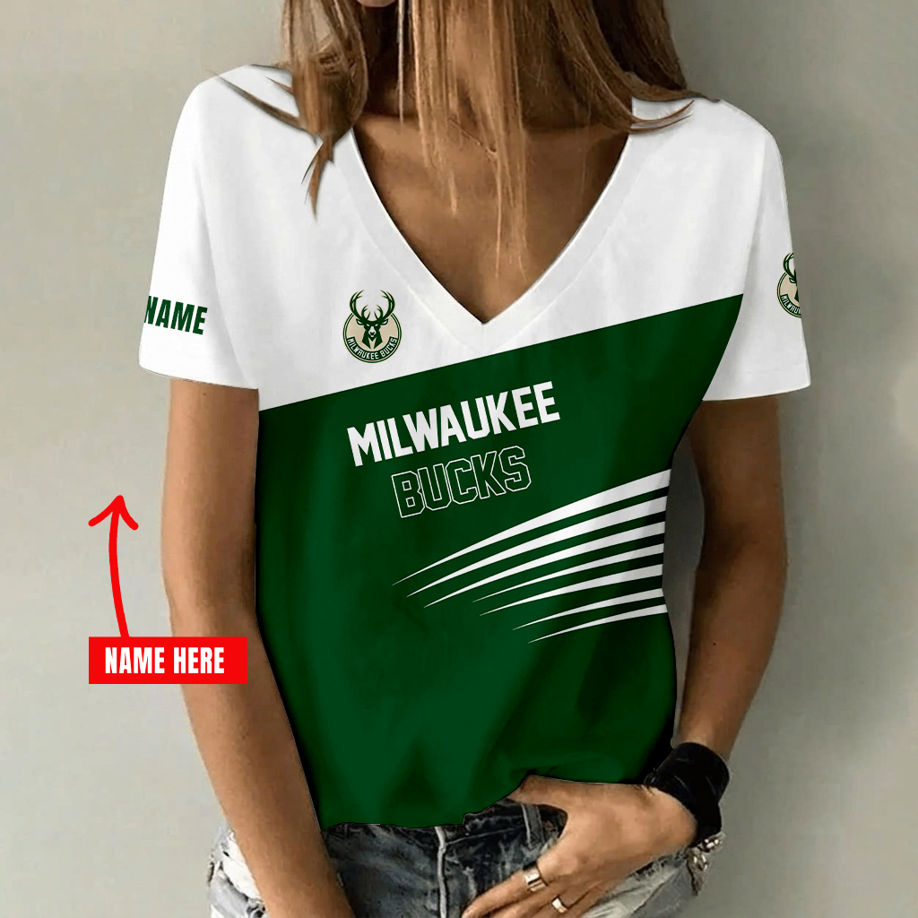 Limited Edition – Customized Nba Milwaukee Bucks V-Neck Female Shirt