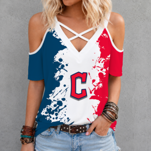 Limited Edition – Customized MLB Cleveland Guardians Criss Cross V-Neck Top