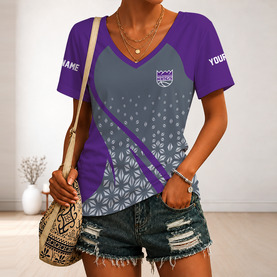 Limited Edition – Customized Nba Sacramento Kings V-Neck Female Shirt