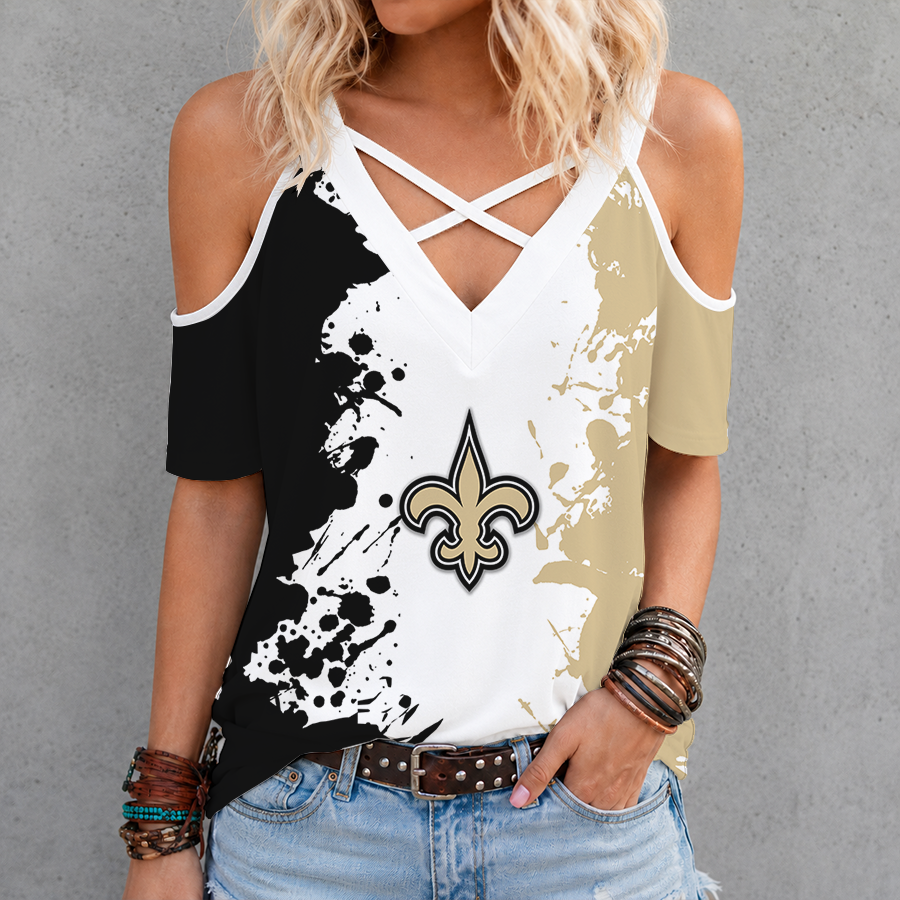 Limited Edition – Customized NFL New Orleans Saints Criss Cross V-Neck Top