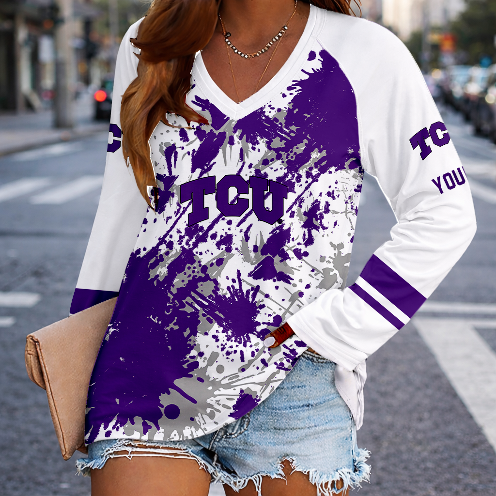 Limited Edition – Customized NCAA Tcu Horned Frogs Women’s V-Neck Long Sleeved Shirt