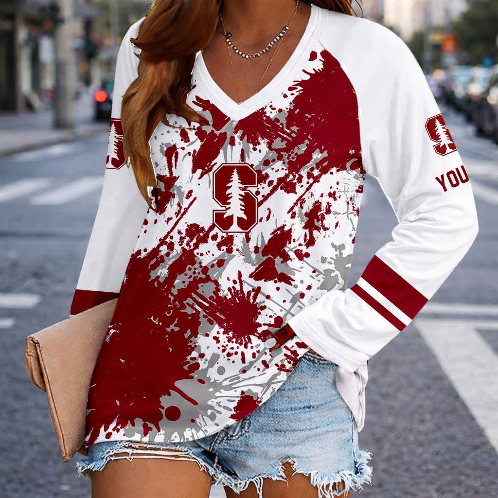 Limited Edition – Customized NCAA Stanford Cardinal Women’s V-Neck Long Sleeved Shirt