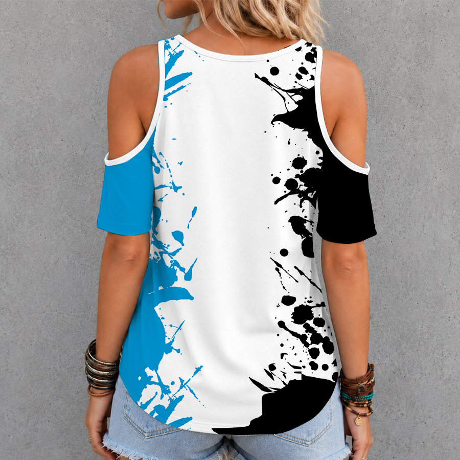 Limited Edition – Customized NFL Carolina Panthers Criss Cross V-Neck Top - Image 2