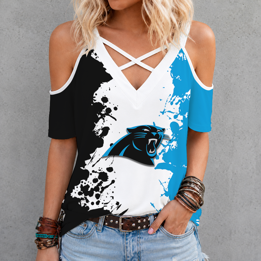 Limited Edition – Customized NFL Carolina Panthers Criss Cross V-Neck Top