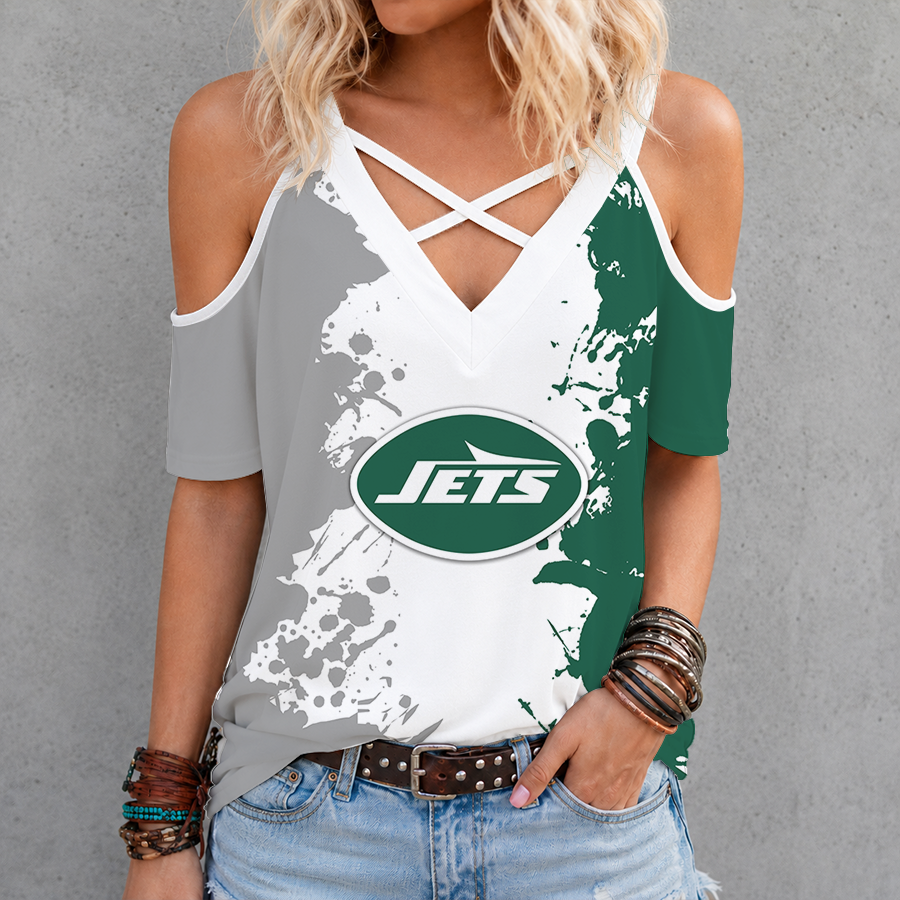 Limited Edition – Customized NFL New York Jets Criss Cross V-Neck Top