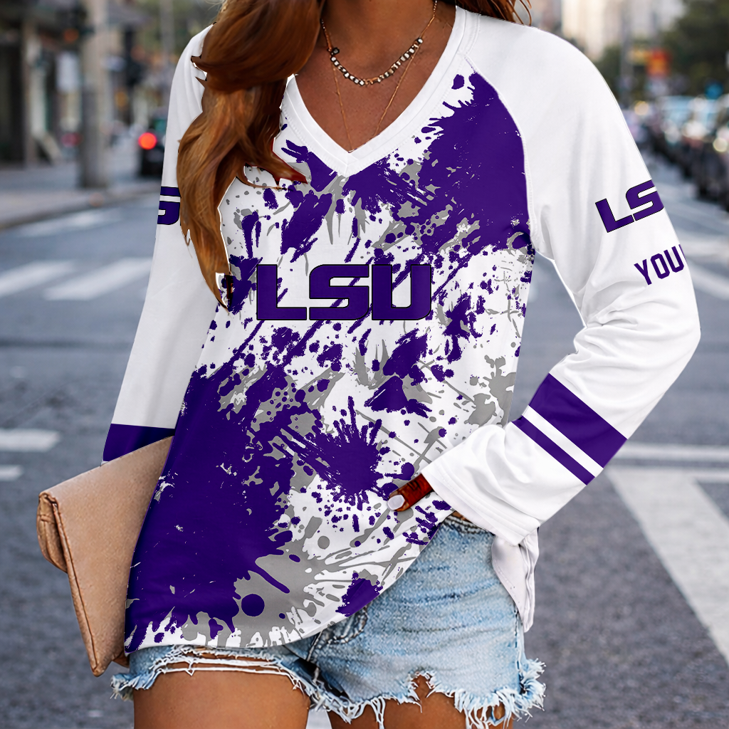 Limited Edition – Customized NCAA Lsu Tigers Women’s V-Neck Long Sleeved Shirt