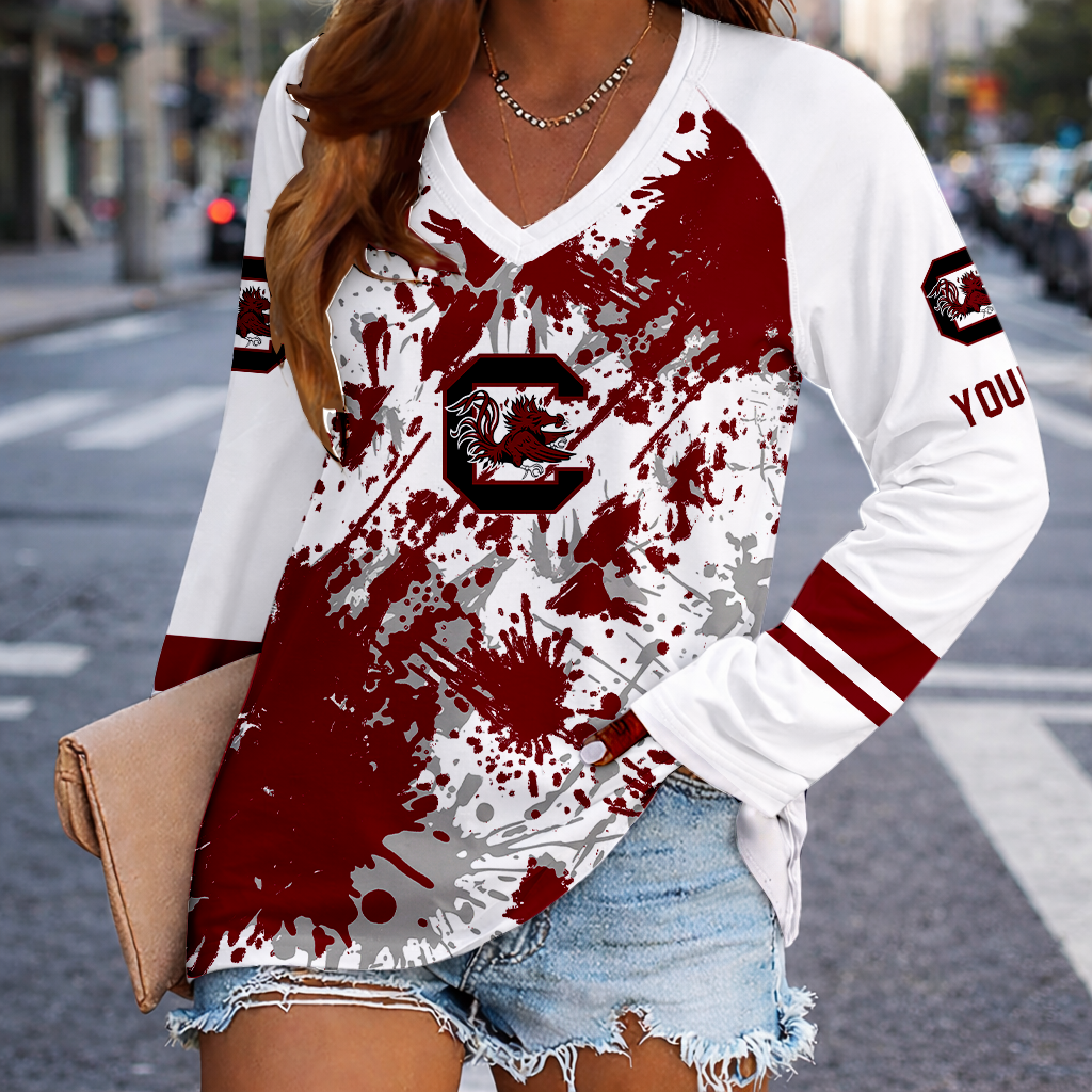 Limited Edition – Customized NCAA South Carolina Gamecocks Women’s V-Neck Long Sleeved Shirt